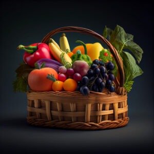 A bucket of fruit, representing Vitamins.