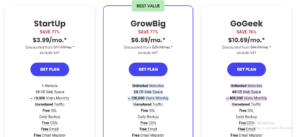 Hosting plans of SiteGround